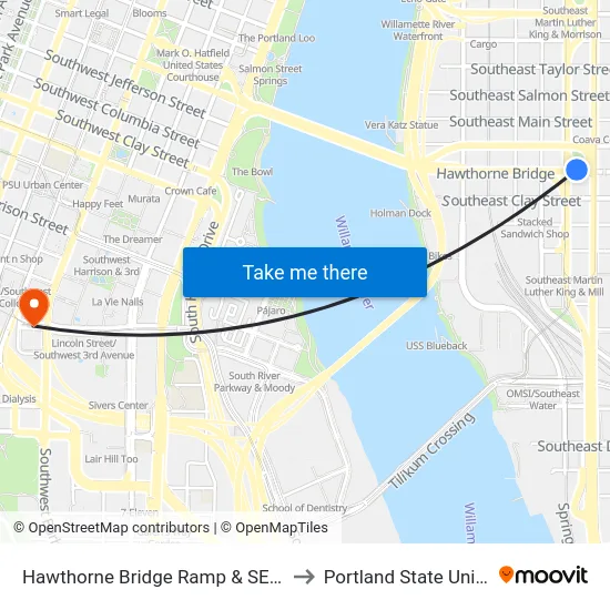 Hawthorne Bridge Ramp & SE M L King to Portland State University map