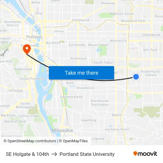 SE Holgate & 104th to Portland State University map