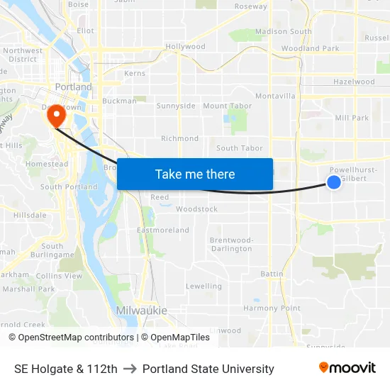 SE Holgate & 112th to Portland State University map