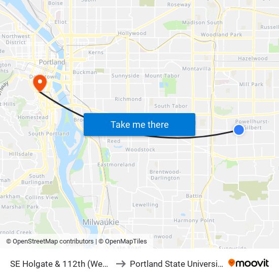 SE Holgate & 112th (West) to Portland State University map