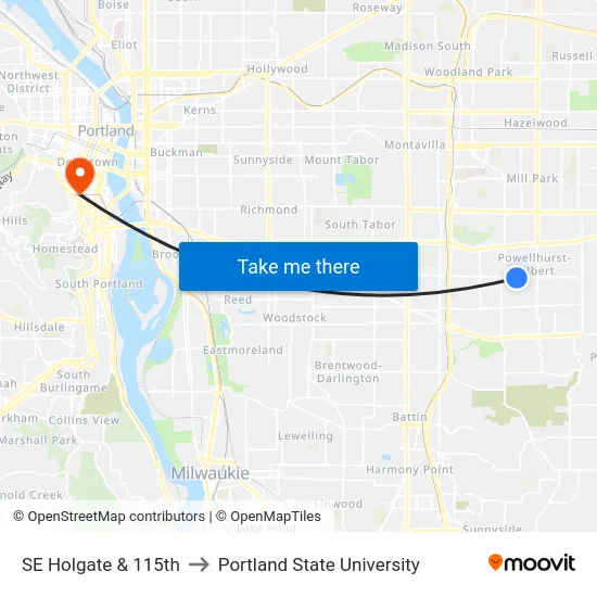 SE Holgate & 115th to Portland State University map