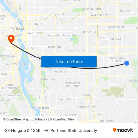 SE Holgate & 136th to Portland State University map