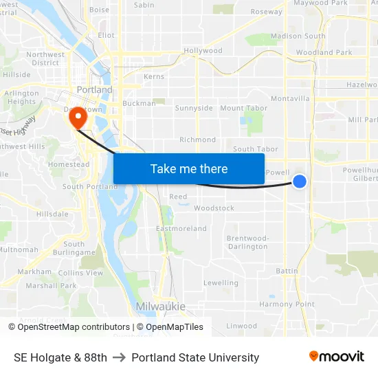 SE Holgate & 88th to Portland State University map