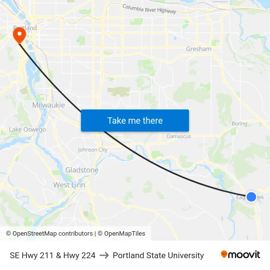 SE Hwy 211 & Hwy 224 to Portland State University map