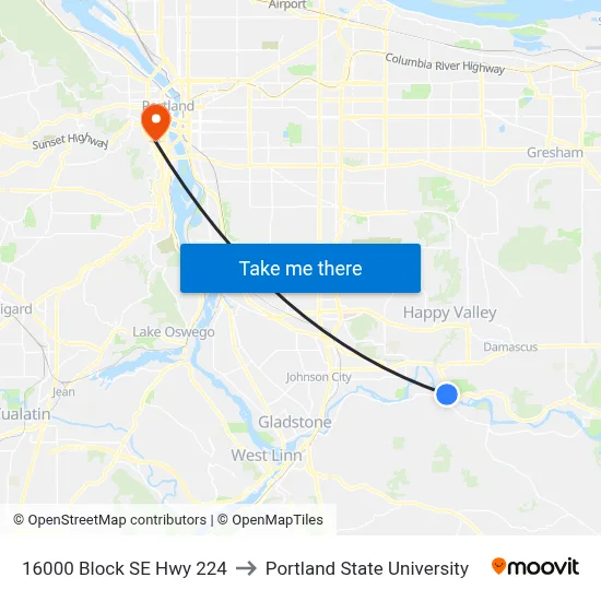 16000 Block SE Hwy 224 to Portland State University map