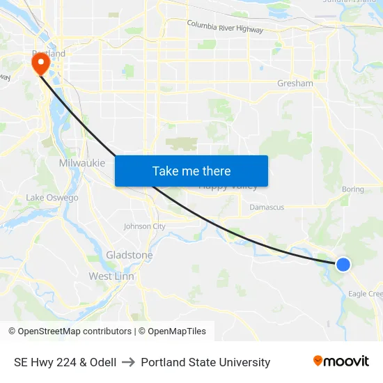 SE Hwy 224 & Odell to Portland State University map