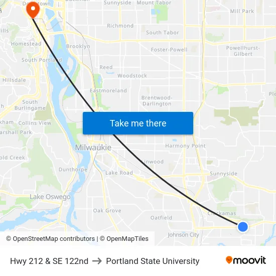 Hwy 212 & SE 122nd to Portland State University map