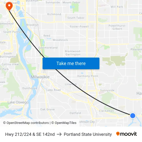 Hwy 212/224 & SE 142nd to Portland State University map