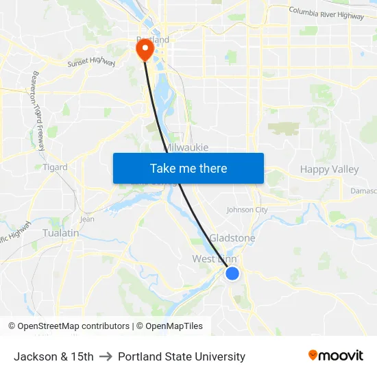 Jackson & 15th to Portland State University map