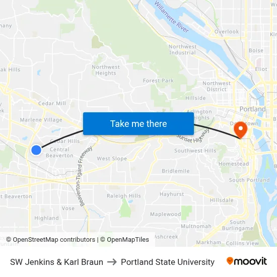 SW Jenkins & Karl Braun to Portland State University map