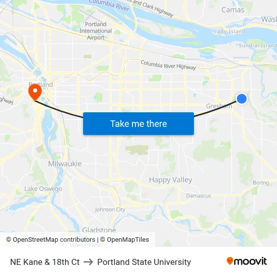 NE Kane & 18th Ct to Portland State University map