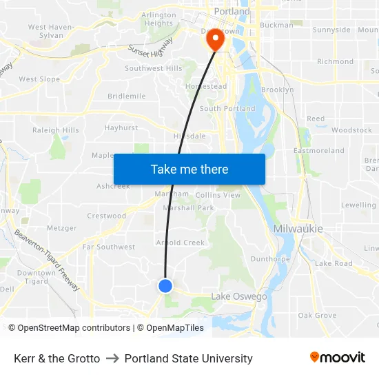 Kerr & the Grotto to Portland State University map