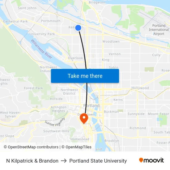 N Kilpatrick & Brandon to Portland State University map