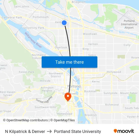 N Kilpatrick & Denver to Portland State University map