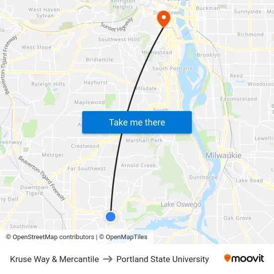 Kruse Way & Mercantile to Portland State University map