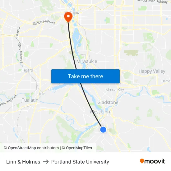 Linn & Holmes to Portland State University map