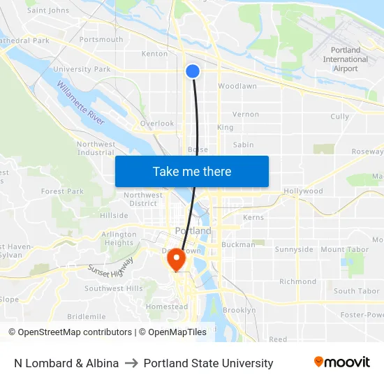 N Lombard & Albina to Portland State University map