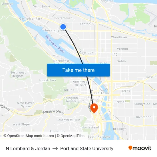 N Lombard & Jordan to Portland State University map