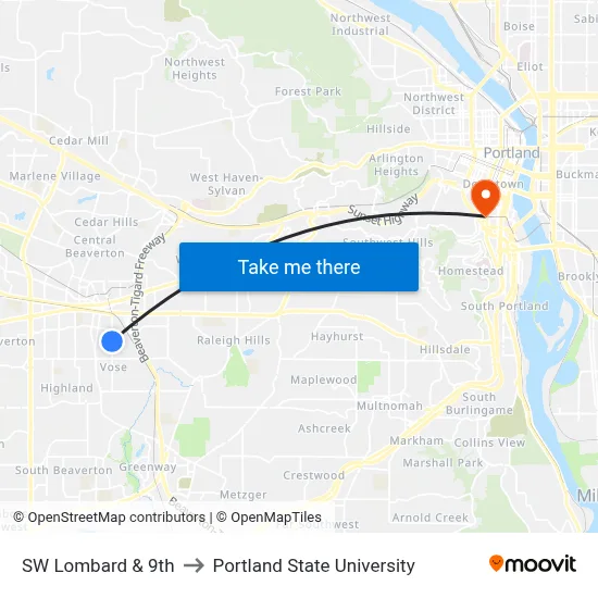 SW Lombard & 9th to Portland State University map