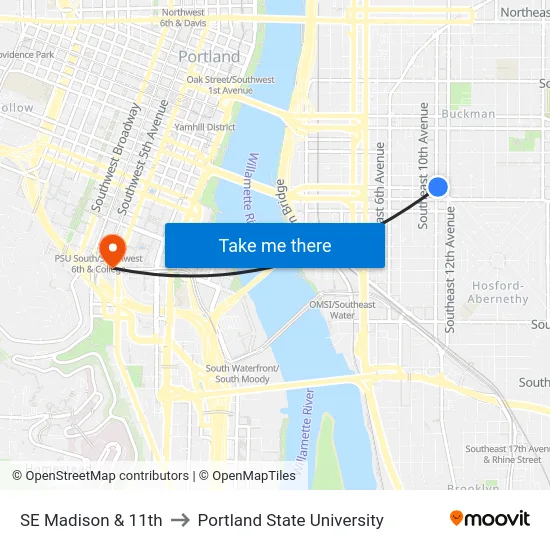 SE Madison & 11th to Portland State University map