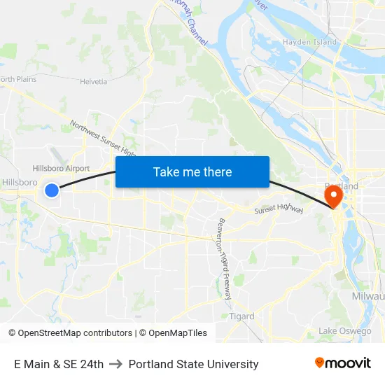 E Main & SE 24th to Portland State University map