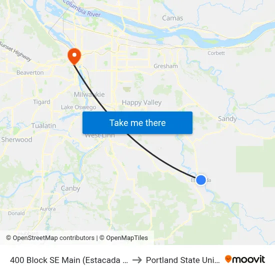 400 Block SE Main (Estacada City Hall) to Portland State University map
