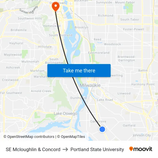 SE Mcloughlin & Concord to Portland State University map