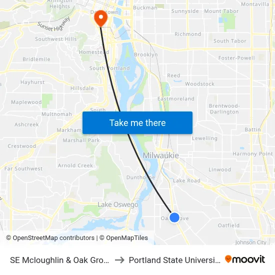 SE Mcloughlin & Oak Grove to Portland State University map