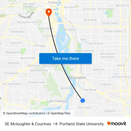 SE Mcloughlin & Courtney to Portland State University map