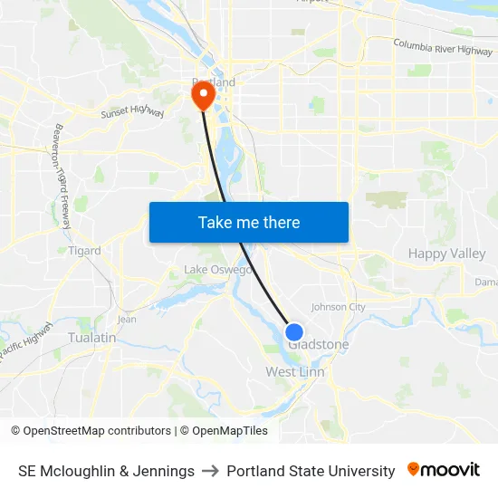 SE Mcloughlin & Jennings to Portland State University map