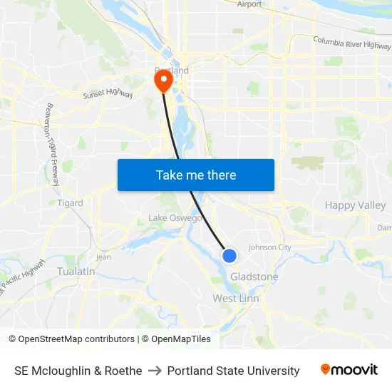 SE Mcloughlin & Roethe to Portland State University map