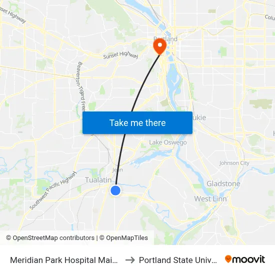 Meridian Park Hospital Main Stop to Portland State University map