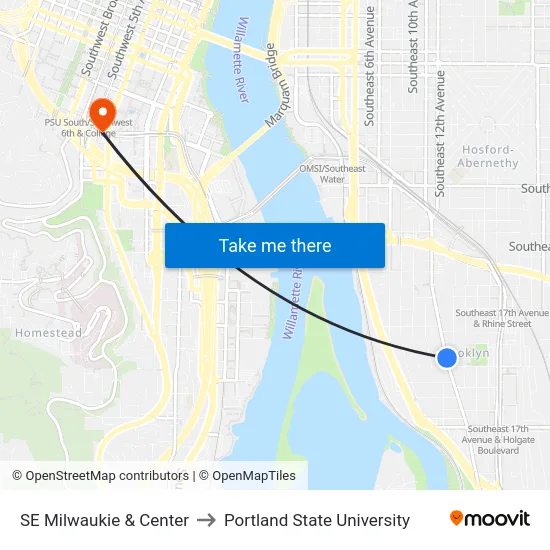 SE Milwaukie & Center to Portland State University map