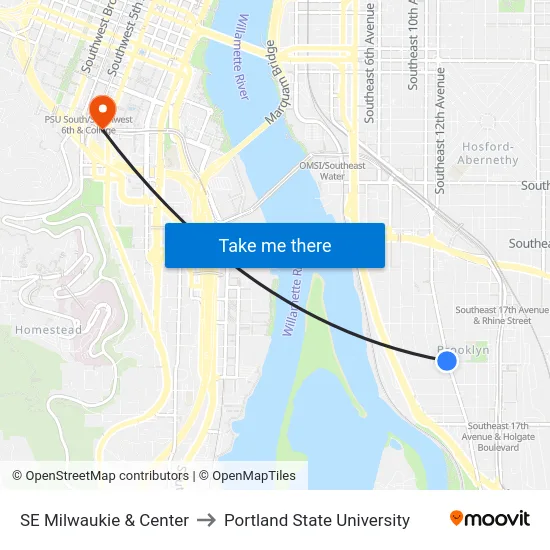 SE Milwaukie & Center to Portland State University map