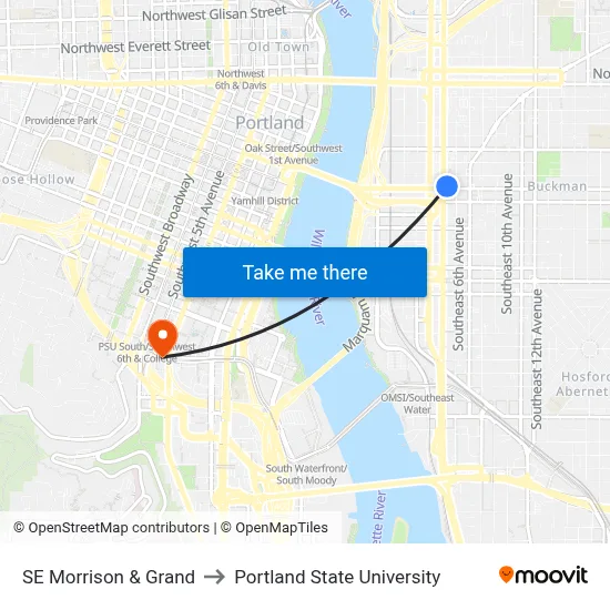 SE Morrison & Grand to Portland State University map