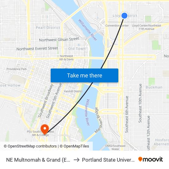 NE Multnomah & Grand (East) to Portland State University map