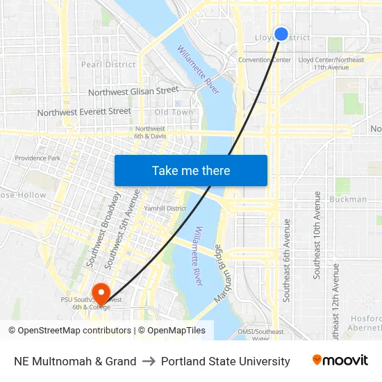 NE Multnomah & Grand to Portland State University map