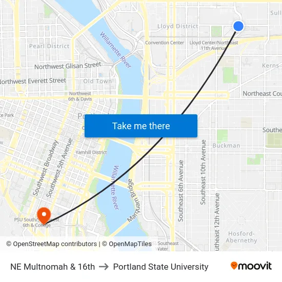 NE Multnomah & 16th to Portland State University map