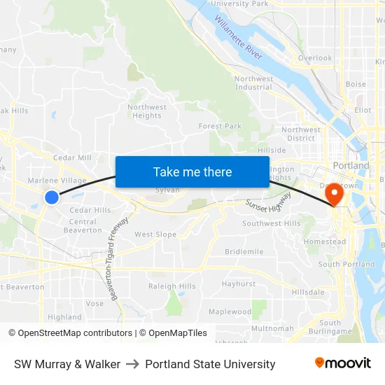 SW Murray & Walker to Portland State University map