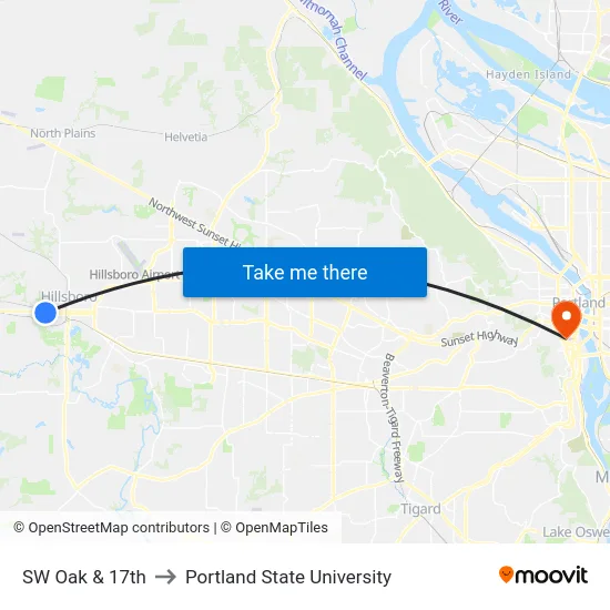 SW Oak & 17th to Portland State University map