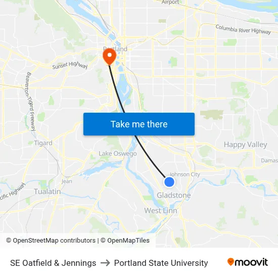 SE Oatfield & Jennings to Portland State University map