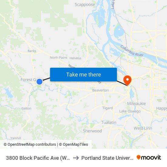 3800 Block Pacific Ave (West) to Portland State University map