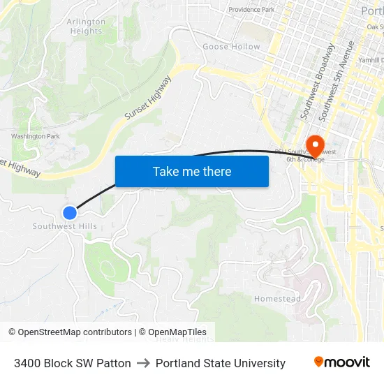 3400 Block SW Patton to Portland State University map