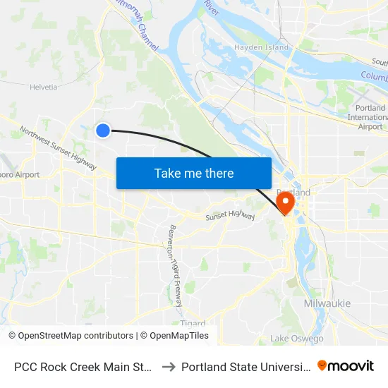 PCC Rock Creek Main Stop to Portland State University map