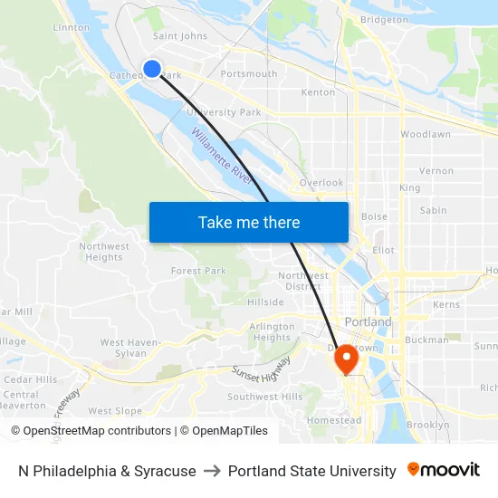 N Philadelphia & Syracuse to Portland State University map