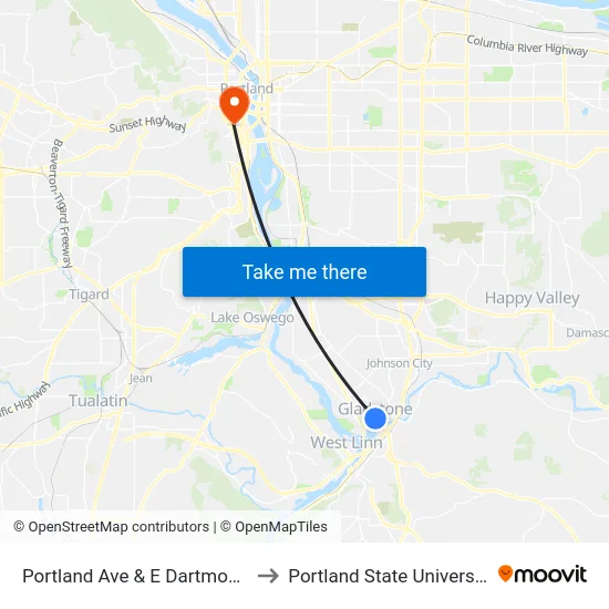 Portland Ave & E Dartmouth to Portland State University map