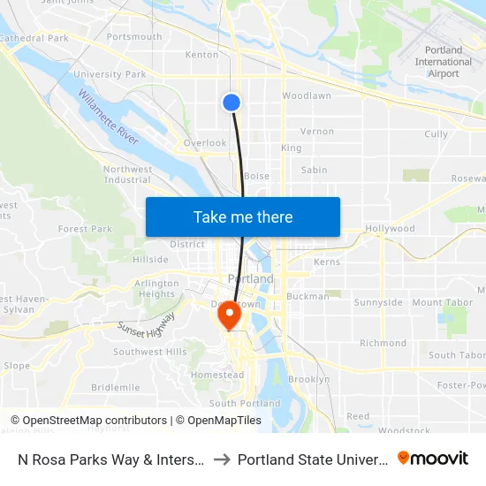 N Rosa Parks Way & Interstate to Portland State University map