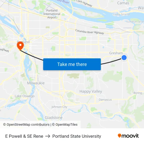 E Powell & SE Rene to Portland State University map