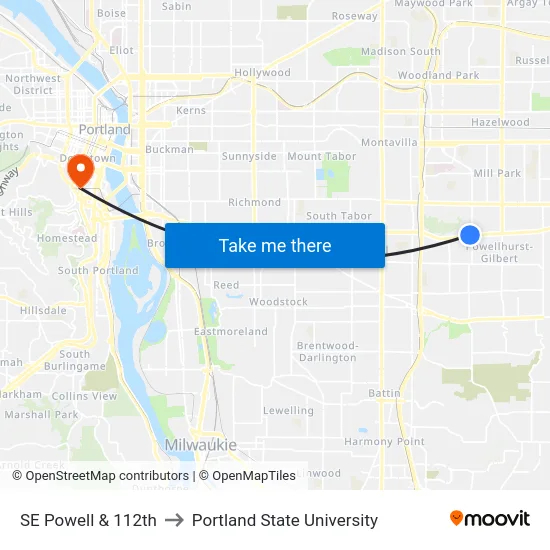 SE Powell & 112th to Portland State University map