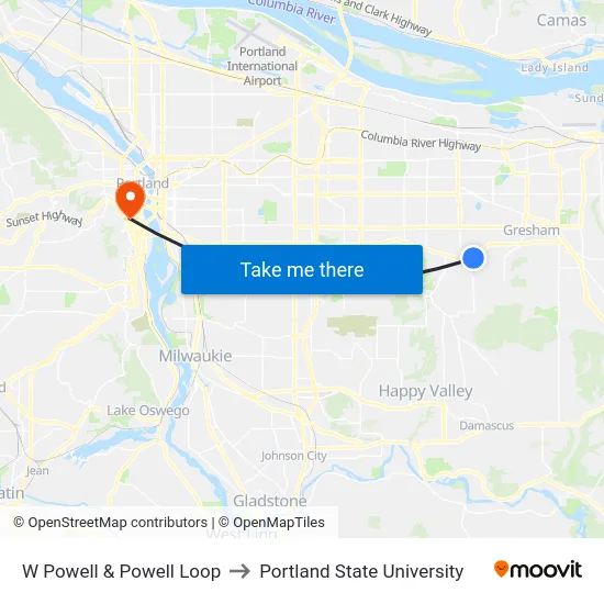 W Powell & Powell Loop to Portland State University map